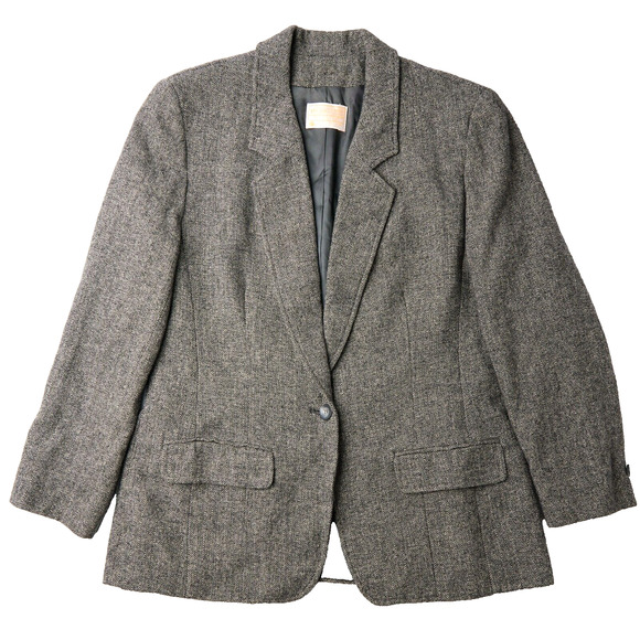 Vtg Pendleton Blazer Jacket Womens 10 Black White Chevron Wool Notch Lapel *hole - Picture 1 of 11